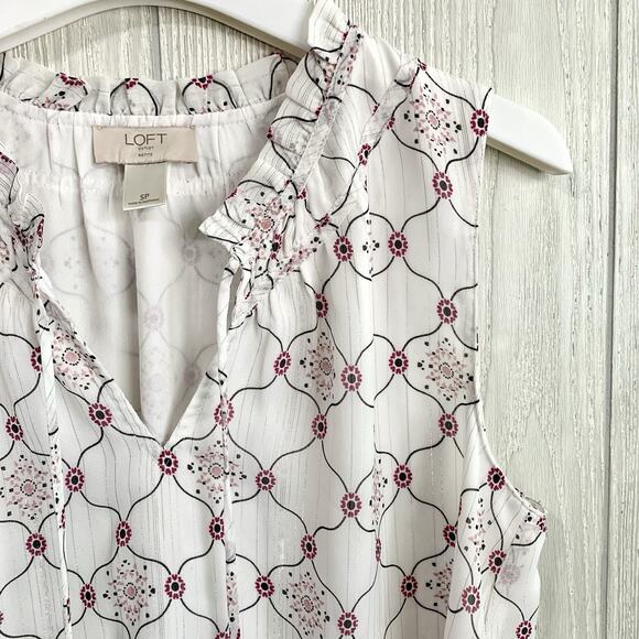 LOFT White Print Shimmer Tank SP - Picture 2 of 5